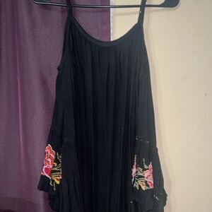 feathers Black Gauzy Tiered Maxi Dress